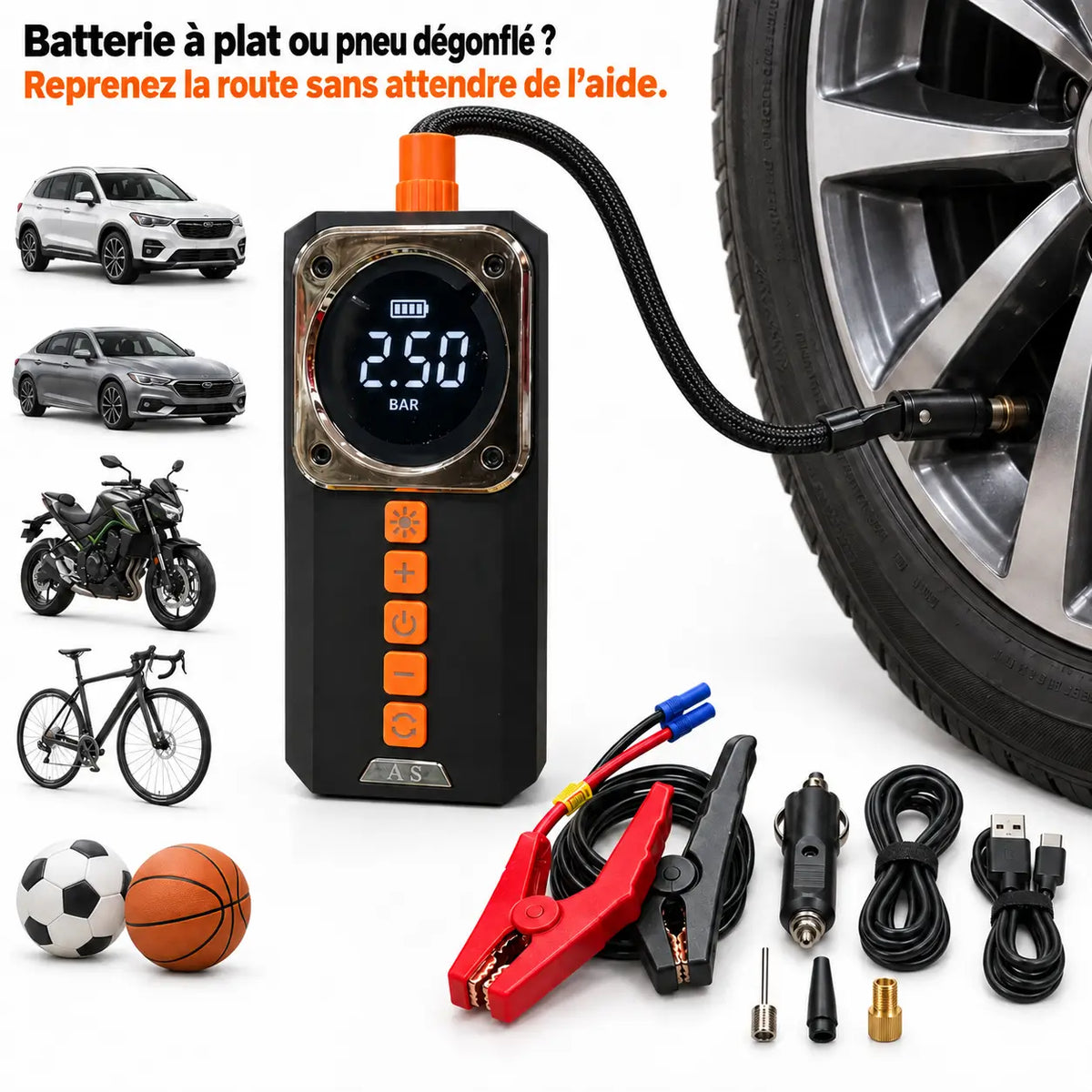 Gonfleur et démarreur de batterie 4-en-1